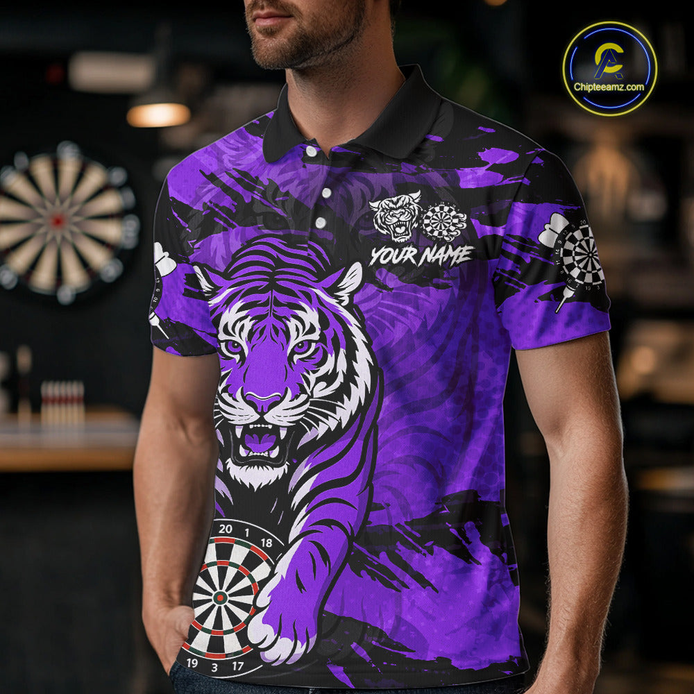 Personalized Purple Dartboard Tiger Darts Shirt Custom Darts Jersey Team Polo & 1/4 Zip