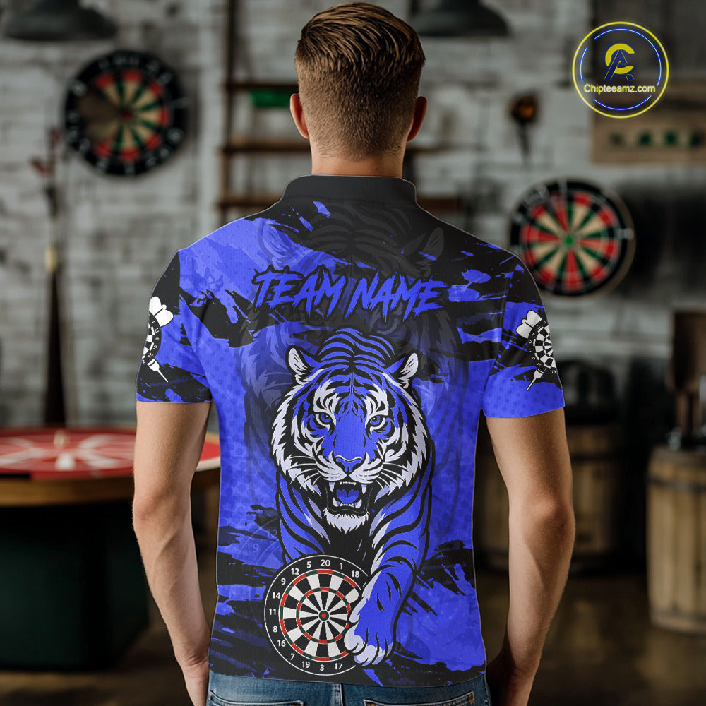 Personalized Blue Dartboard Tiger Darts Shirt Custom Darts Jersey Team Polo & 1/4 Zip