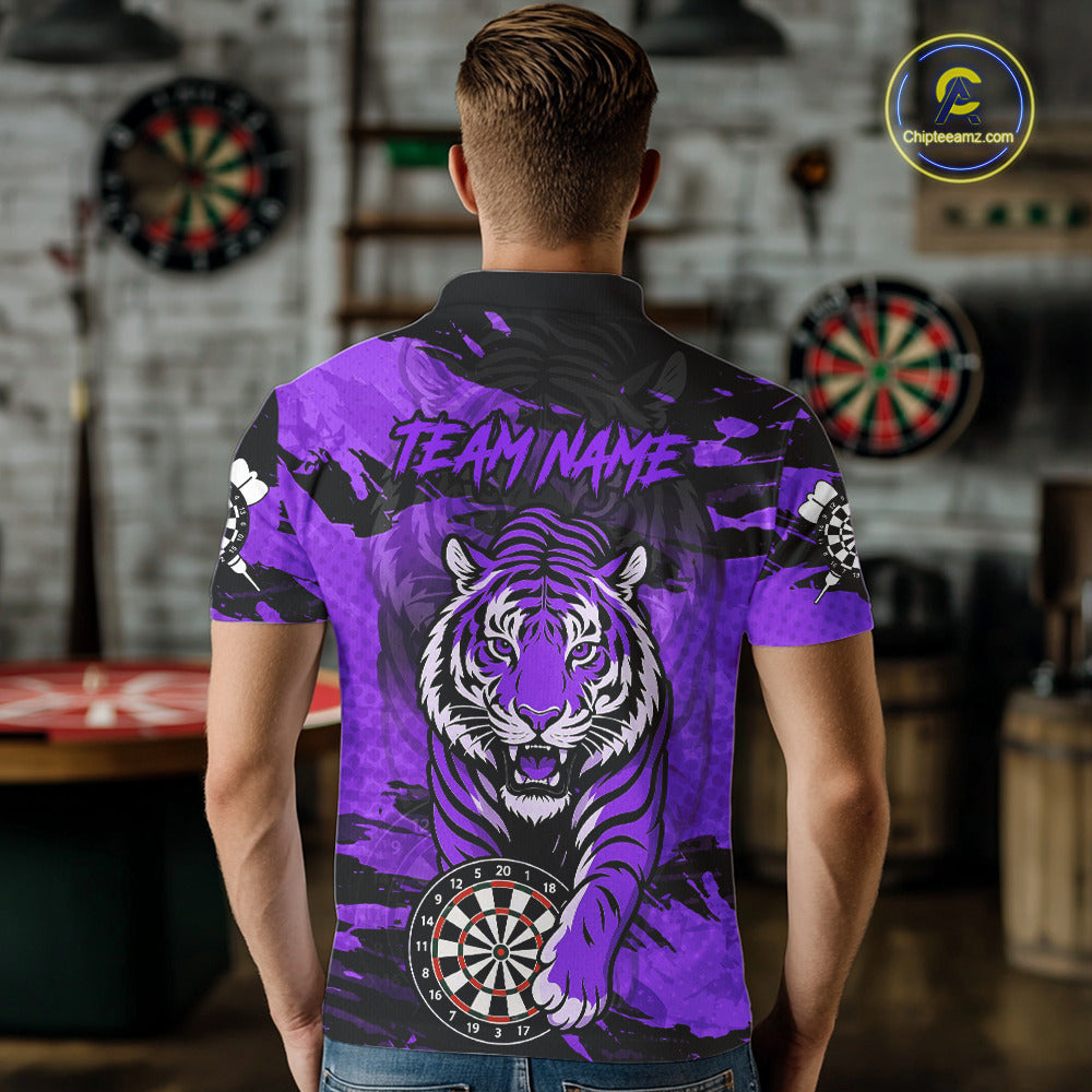 Personalized Purple Dartboard Tiger Darts Shirt Custom Darts Jersey Team Polo & 1/4 Zip