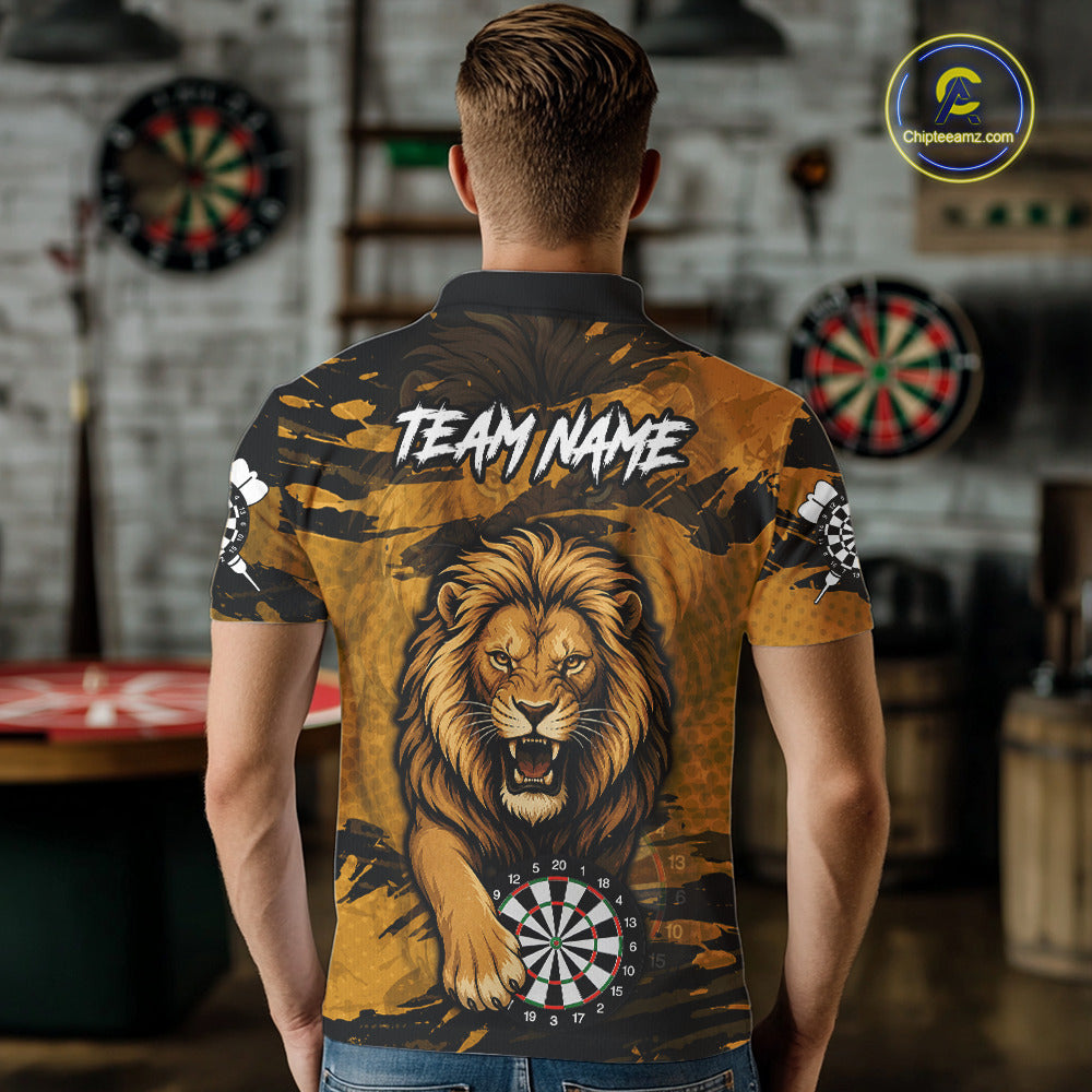 Personalized Retro Grunge Lion Darts Shirts Custom Darts Team Jersey Polo, 1/4 Zip