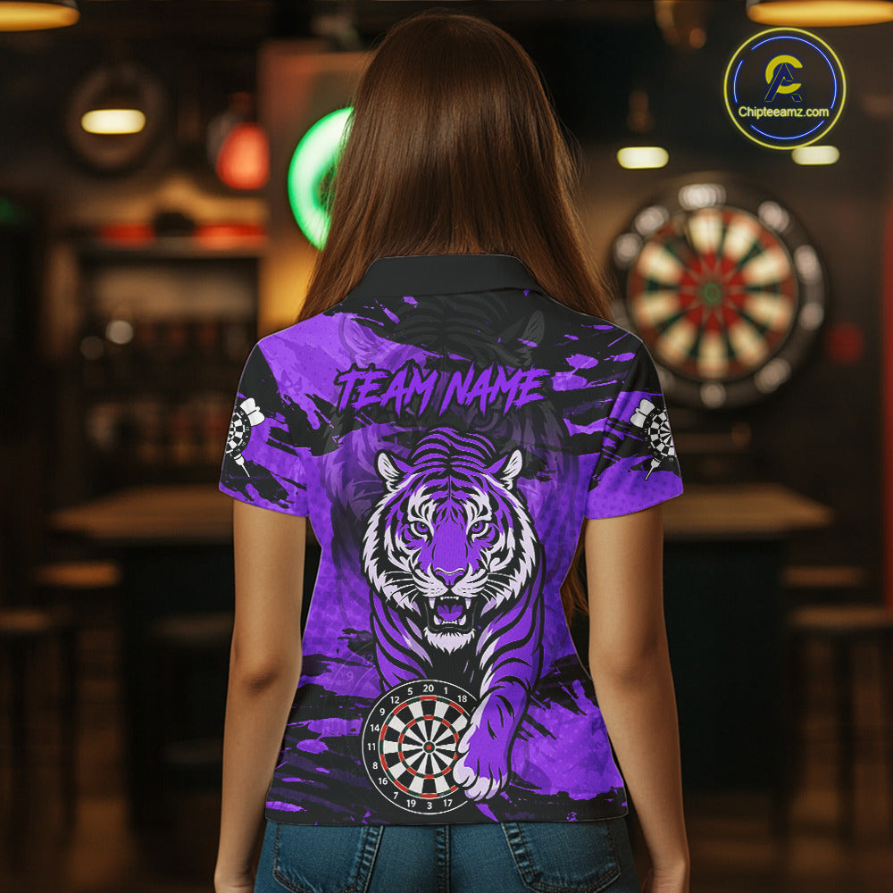 Personalized Purple Dartboard Tiger Darts Shirt Custom Darts Jersey Team Polo & 1/4 Zip