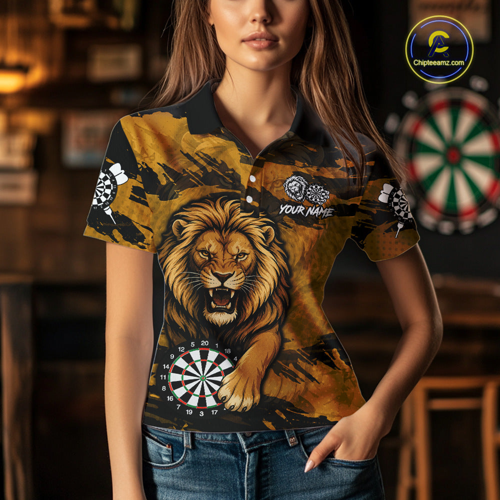 Personalized Retro Grunge Lion Darts Shirts Custom Darts Team Jersey Polo, 1/4 Zip