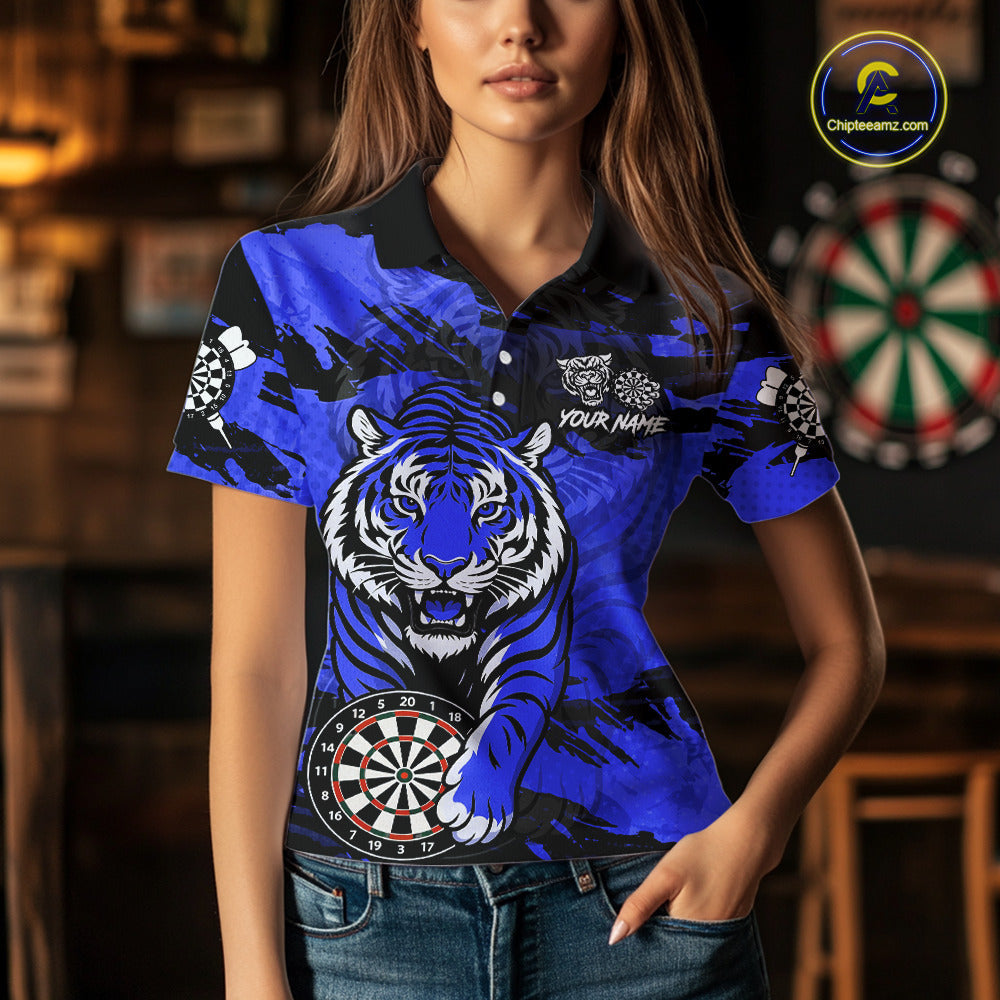 Personalized Blue Dartboard Tiger Darts Shirt Custom Darts Jersey Team Polo & 1/4 Zip