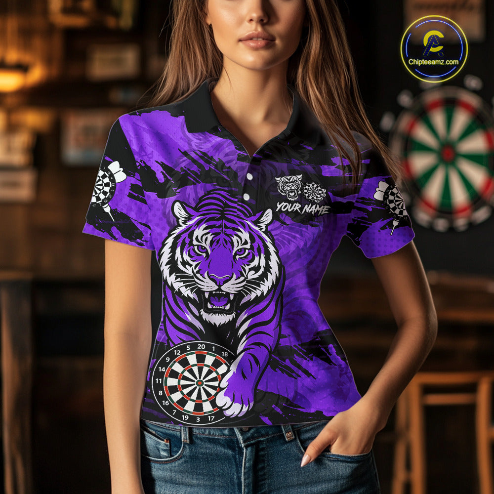 Personalized Purple Dartboard Tiger Darts Shirt Custom Darts Jersey Team Polo & 1/4 Zip