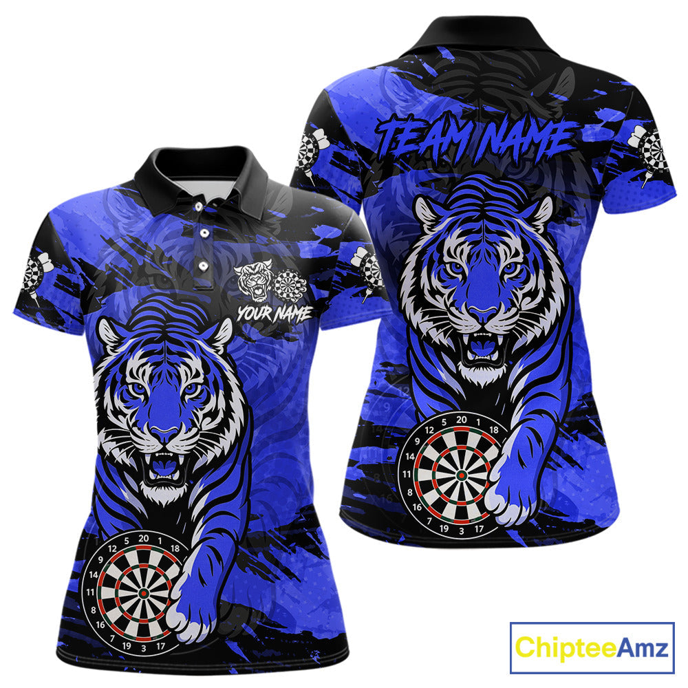 Personalized Blue Dartboard Tiger Darts Shirt Custom Darts Jersey Team Polo & 1/4 Zip