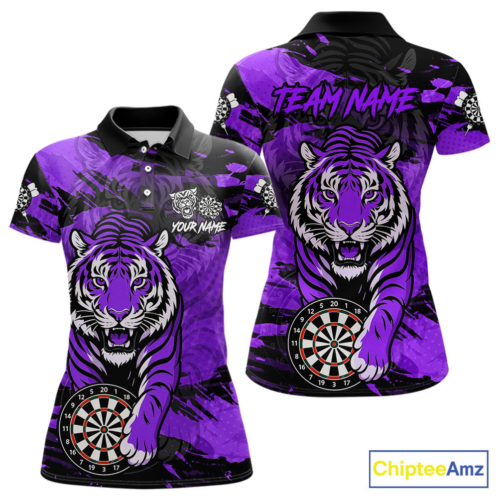 Personalized Purple Dartboard Tiger Darts Shirt Custom Darts Jersey Team Polo & 1/4 Zip