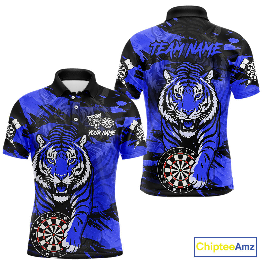Personalized Blue Dartboard Tiger Darts Shirt Custom Darts Jersey Team Polo & 1/4 Zip
