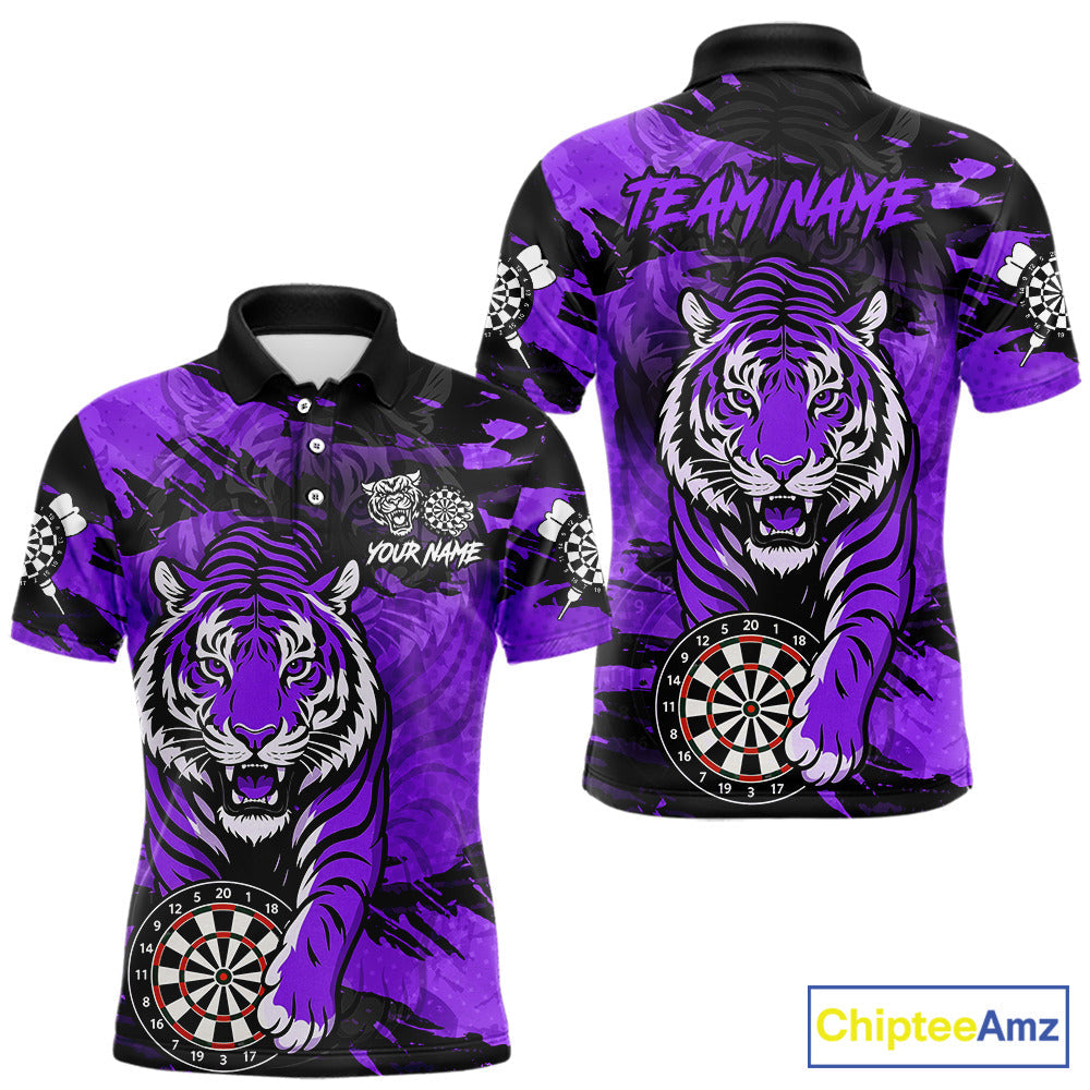 Personalized Purple Dartboard Tiger Darts Shirt Custom Darts Jersey Team Polo & 1/4 Zip