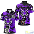 Personalized Purple Dartboard Tiger Darts Shirt Custom Darts Jersey Team Polo & 1/4 Zip