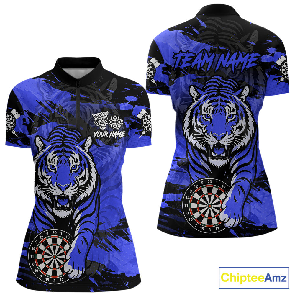 Personalized Blue Dartboard Tiger Darts Shirt Custom Darts Jersey Team Polo & 1/4 Zip