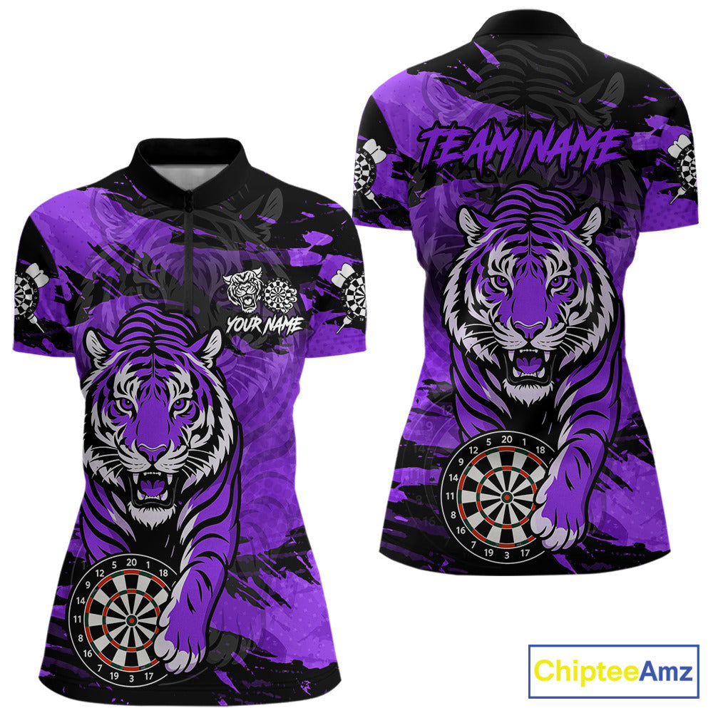 Personalized Purple Dartboard Tiger Darts Shirt Custom Darts Jersey Team Polo & 1/4 Zip