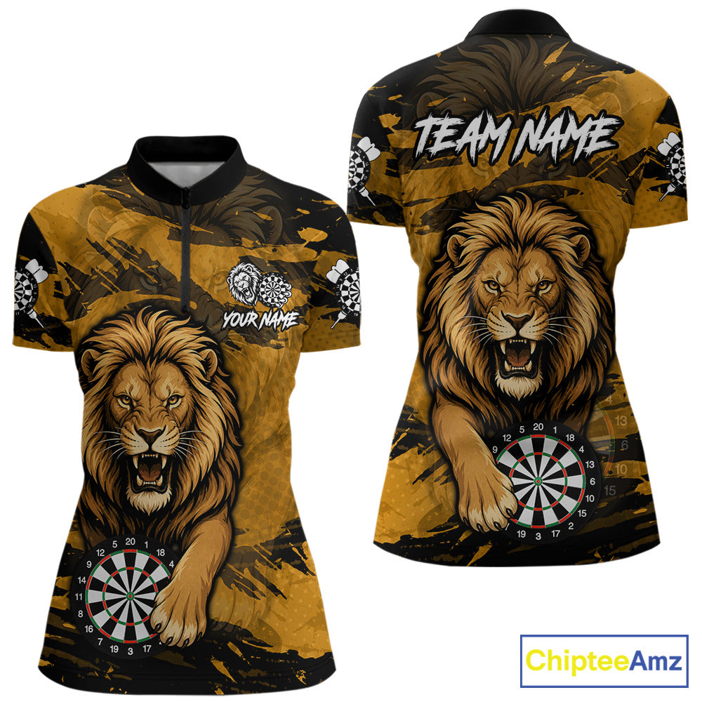 Personalized Retro Grunge Lion Darts Shirts Custom Darts Team Jersey Polo, 1/4 Zip