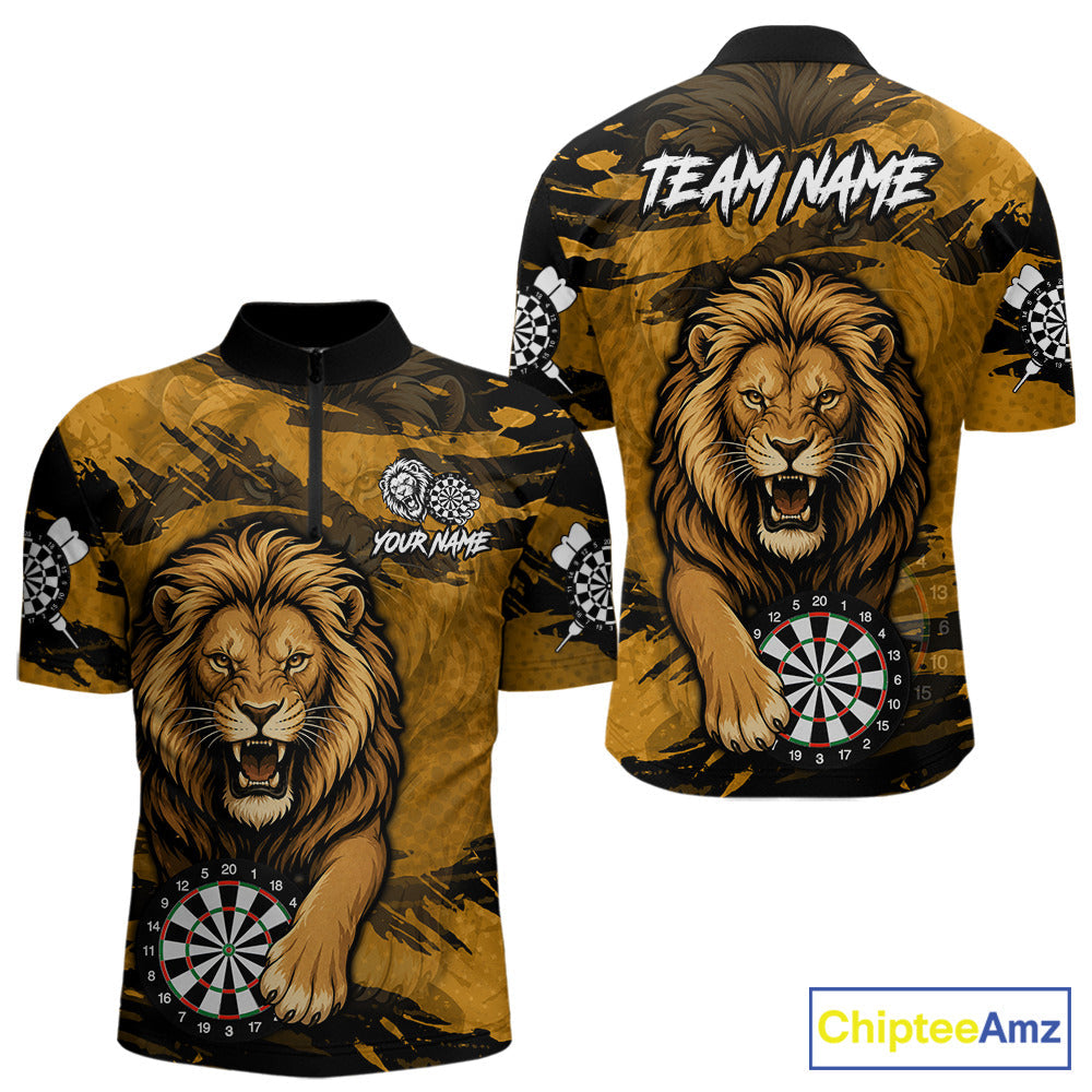 Personalized Retro Grunge Lion Darts Shirts Custom Darts Team Jersey Polo, 1/4 Zip