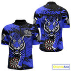 Personalized Blue Dartboard Tiger Darts Shirt Custom Darts Jersey Team Polo & 1/4 Zip