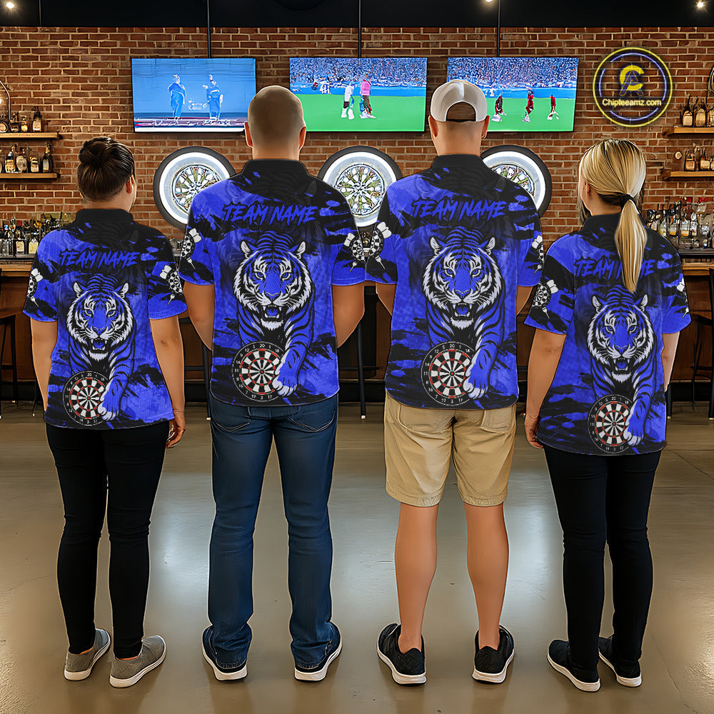 Personalized Blue Dartboard Tiger Darts Shirt Custom Darts Jersey Team Polo & 1/4 Zip