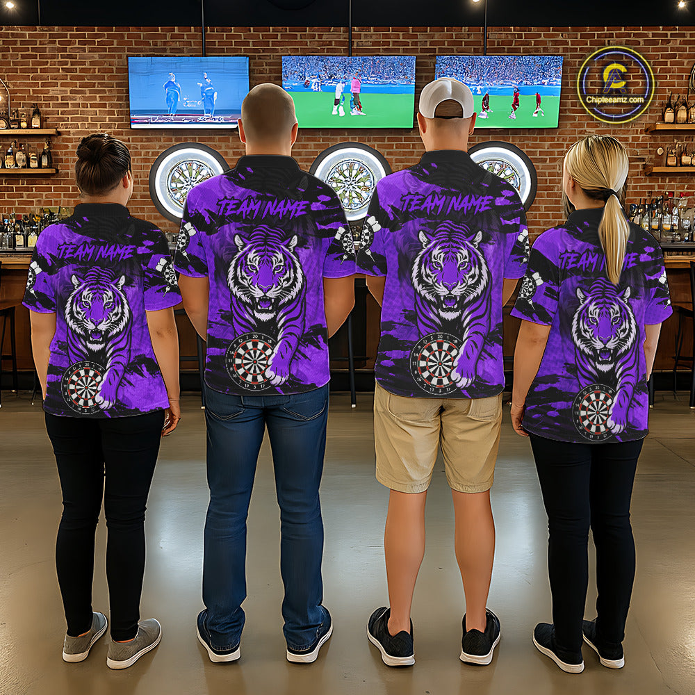 Personalized Purple Dartboard Tiger Darts Shirt Custom Darts Jersey Team Polo & 1/4 Zip