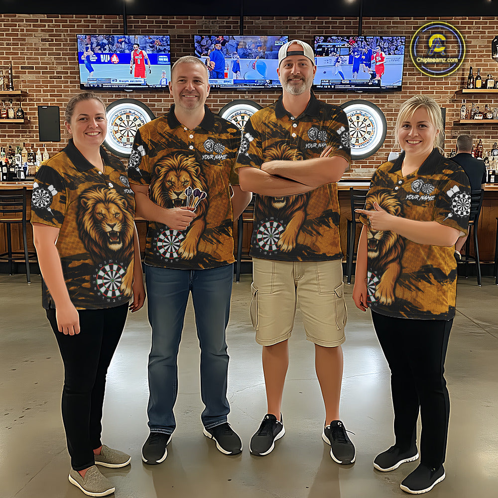 Personalized Retro Grunge Lion Darts Shirts Custom Darts Team Jersey Polo, 1/4 Zip