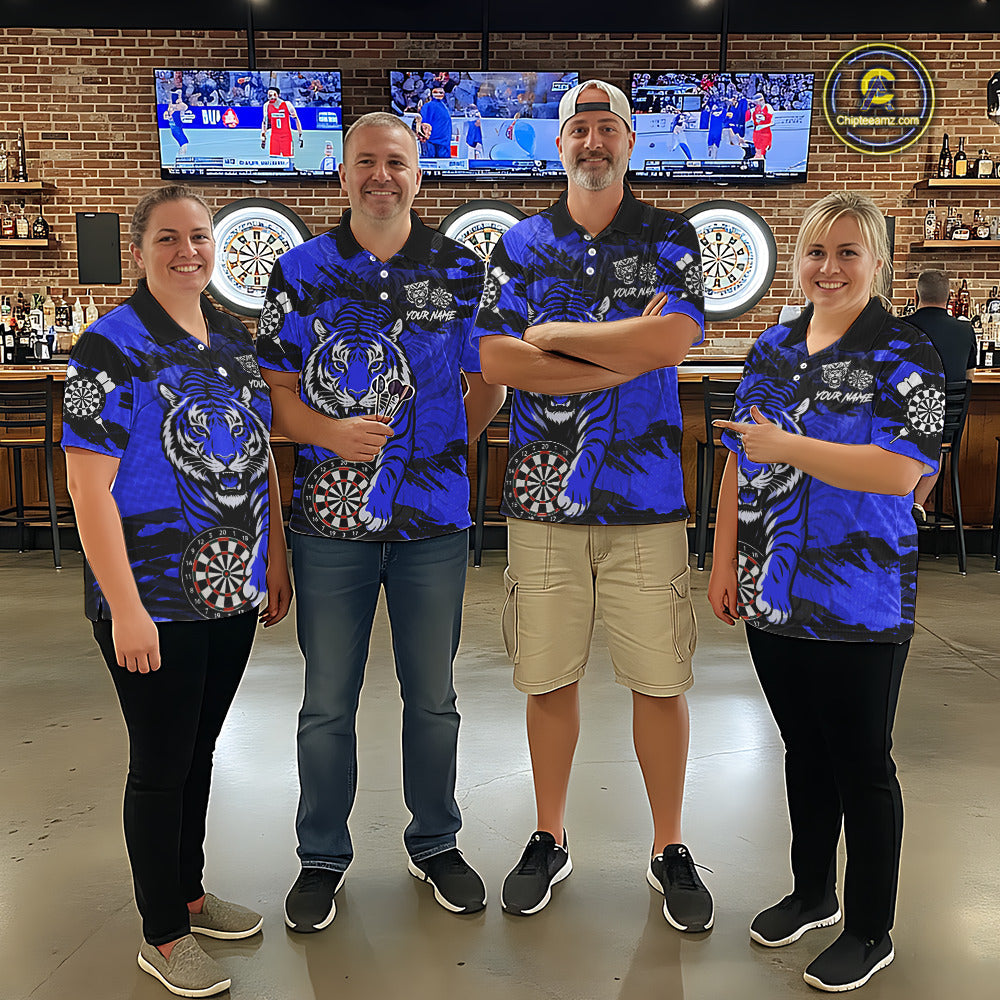 Personalized Blue Dartboard Tiger Darts Shirt Custom Darts Jersey Team Polo & 1/4 Zip