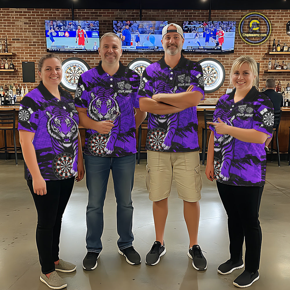 Personalized Purple Dartboard Tiger Darts Shirt Custom Darts Jersey Team Polo & 1/4 Zip