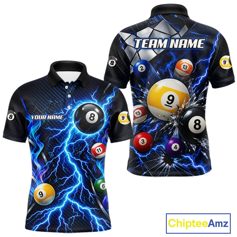 Blue Lightning Thunder 8 Ball & 9 Ball Pool Shirts Custom Billiard League Team Jersey