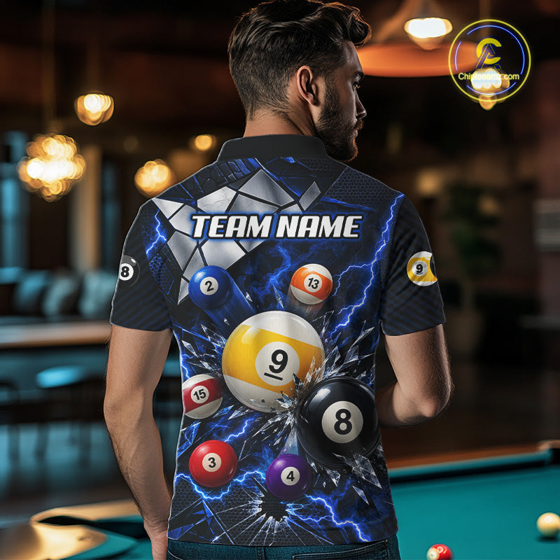 Blue Lightning Thunder 8 Ball & 9 Ball Pool Shirts Custom Billiard League Team Jersey