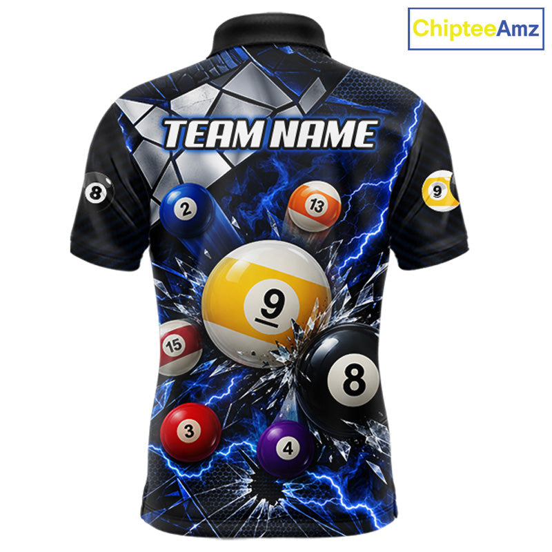 Blue Lightning Thunder 8 Ball & 9 Ball Pool Shirts Custom Billiard League Team Jersey