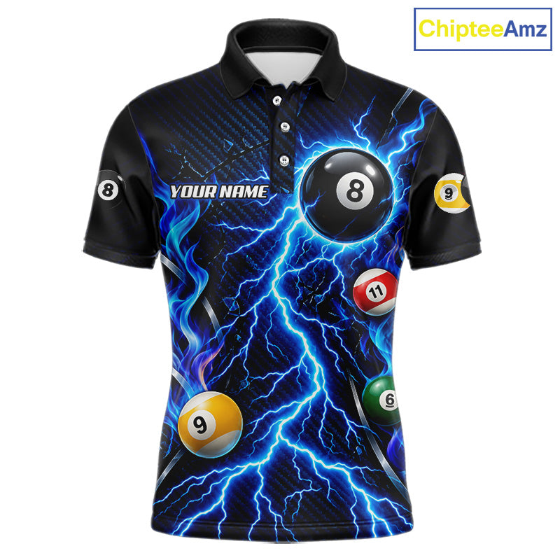 Blue Lightning Thunder 8 Ball & 9 Ball Pool Shirts Custom Billiard League Team Jersey