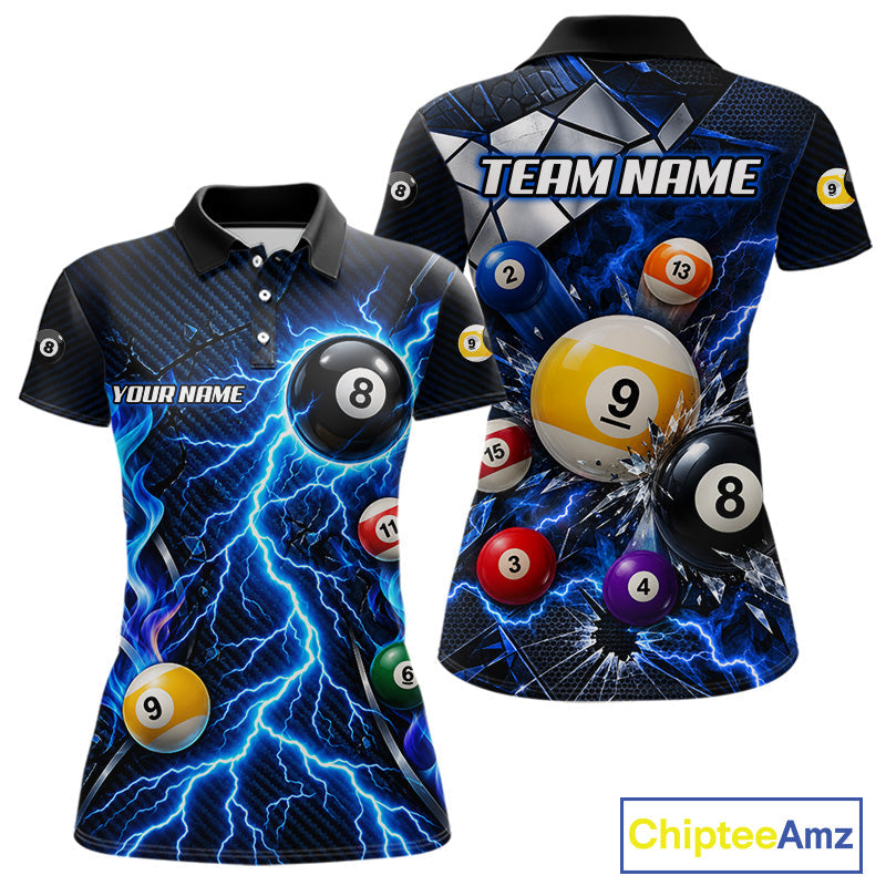 Blue Lightning Thunder 8 Ball & 9 Ball Pool Shirts Custom Billiard League Team Jersey