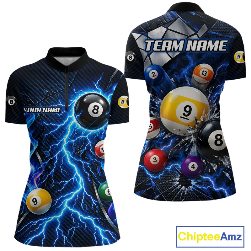 Blue Lightning Thunder 8 Ball & 9 Ball Pool Shirts Custom Billiard League Team Jersey