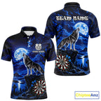 Blue Custom Wolf And Moon Darts Shirts Personalized Darts Team Jersey Polo & 1/4 Zip