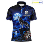 Blue Custom Wolf And Moon Darts Shirts Personalized Darts Team Jersey Polo & 1/4 Zip