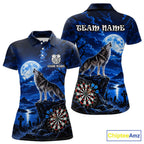 Blue Custom Wolf And Moon Darts Shirts Personalized Darts Team Jersey Polo & 1/4 Zip