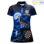 Blue Custom Wolf And Moon Darts Shirts Personalized Darts Team Jersey Polo & 1/4 Zip