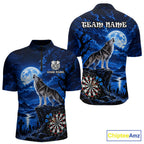 Blue Custom Wolf And Moon Darts Shirts Personalized Darts Team Jersey Polo & 1/4 Zip