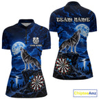 Blue Custom Wolf And Moon Darts Shirts Personalized Darts Team Jersey Polo & 1/4 Zip