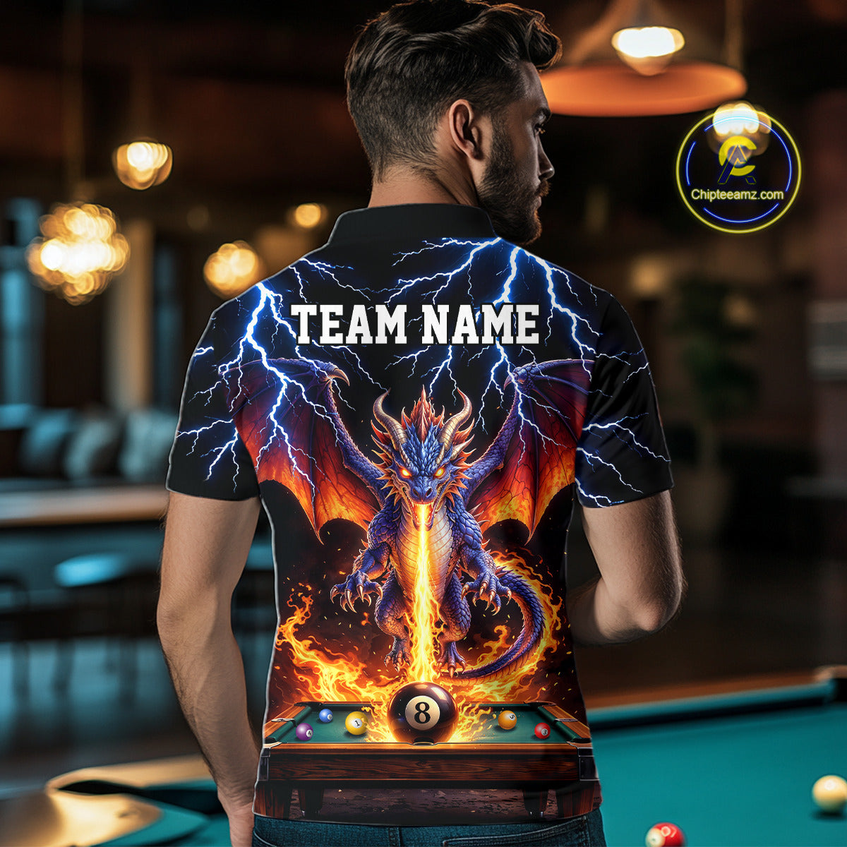 Personalized Dragon 8 Ball Fire Billiard Shirt Custom Pool Team Jersey Polo & 1/4 Zip