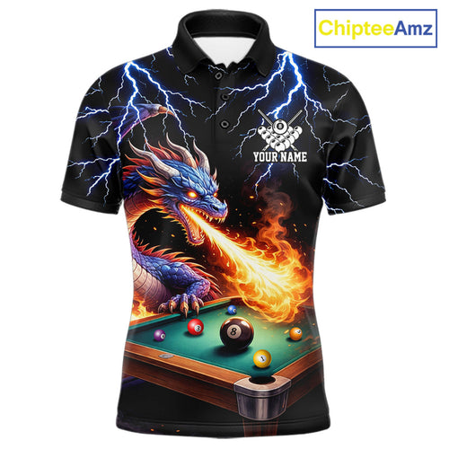 Personalized Dragon 8 Ball Fire Billiard Shirt Custom Pool Team Jersey Polo & 1/4 Zip