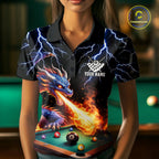 Personalized Dragon 8 Ball Fire Billiard Shirt Custom Pool Team Jersey Polo & 1/4 Zip