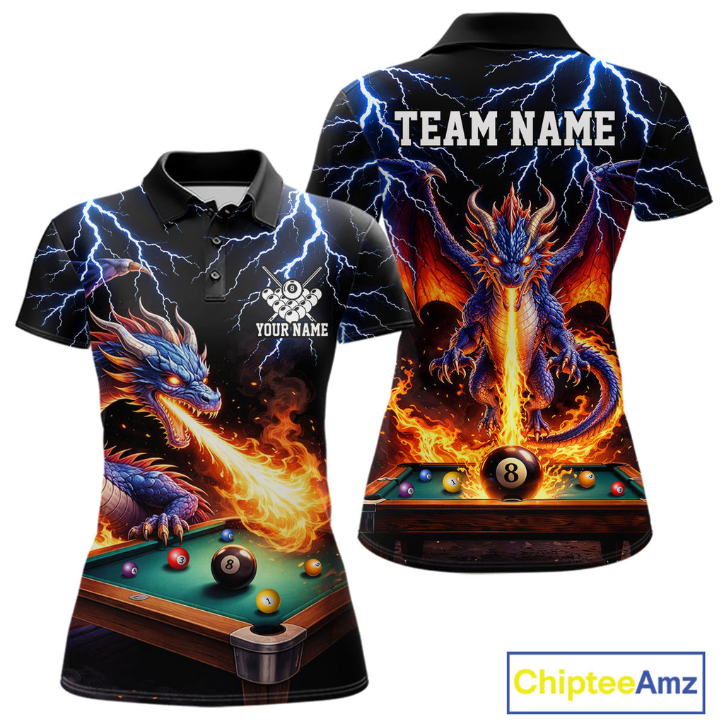 Personalized Dragon 8 Ball Fire Billiard Shirt Custom Pool Team Jersey Polo & 1/4 Zip