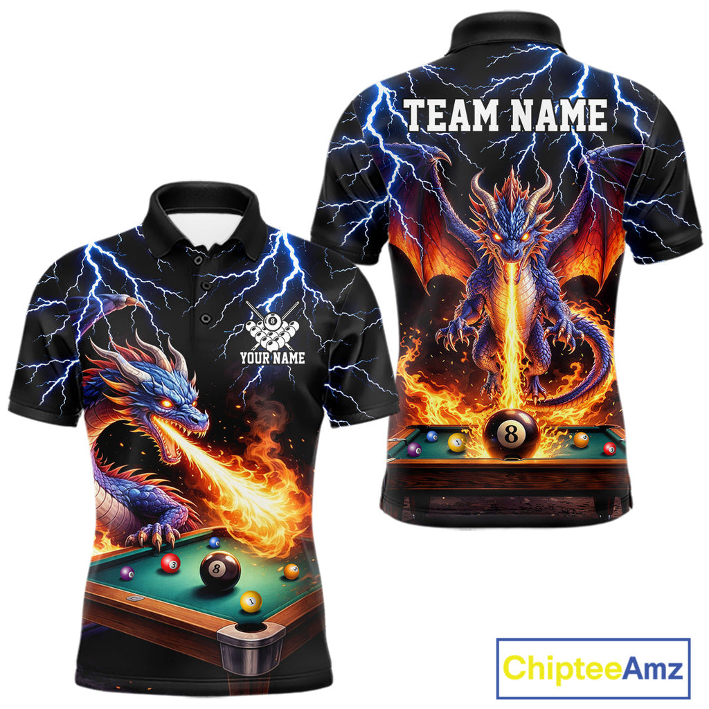 Personalized Dragon 8 Ball Fire Billiard Shirt Custom Pool Team Jersey Polo & 1/4 Zip
