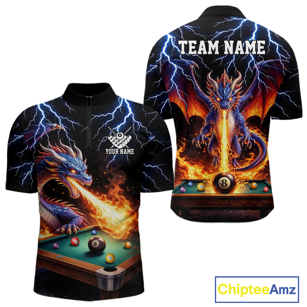Personalized Dragon 8 Ball Fire Billiard Shirt Custom Pool Team Jersey Polo & 1/4 Zip