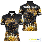 Yellow Thunder Lightning Custom Panther Bowling Shirt, Bowling Team Jersey Polo & 1/4 Zip