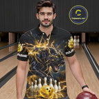 Yellow Thunder Lightning Custom Panther Bowling Shirt, Bowling Team Jersey Polo & 1/4 Zip
