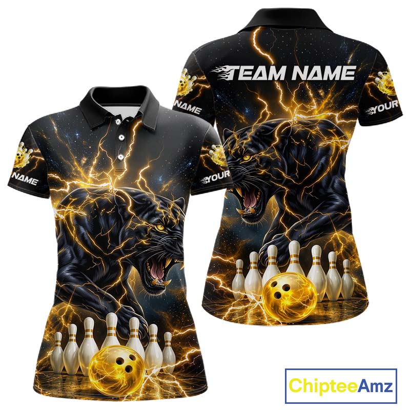 Yellow Thunder Lightning Custom Panther Bowling Shirt, Bowling Team Jersey Polo & 1/4 Zip