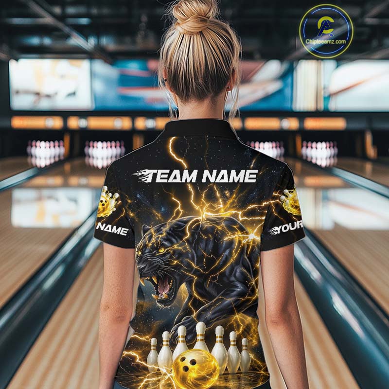 Yellow Thunder Lightning Custom Panther Bowling Shirt, Bowling Team Jersey Polo & 1/4 Zip