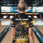 Yellow Thunder Lightning Custom Panther Bowling Shirt, Bowling Team Jersey Polo & 1/4 Zip