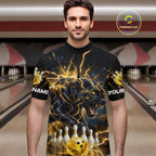 Yellow Thunder Lightning Custom Panther Bowling Shirt, Bowling Team Jersey Polo & 1/4 Zip