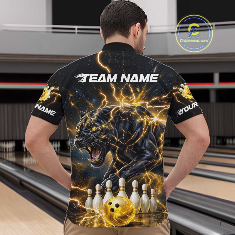 Yellow Thunder Lightning Custom Panther Bowling Shirt, Bowling Team Jersey Polo & 1/4 Zip