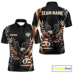 Personalized Vintage American Flag Eagle Billiard Shirt, Patriotic 8 Ball Pool Team Jersey