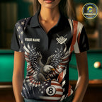 Personalized Vintage American Flag Eagle Billiard Shirt, Patriotic 8 Ball Pool Team Jersey